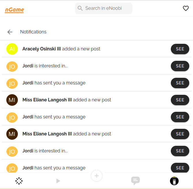 Panel de notificaciones en tiempo real de nGame